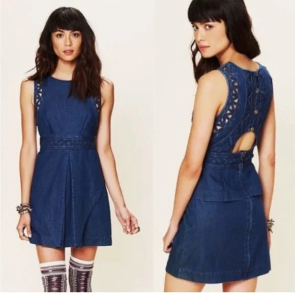 NWOT Free People New Romantics Highland Denim Dress - Picture 2 of 7